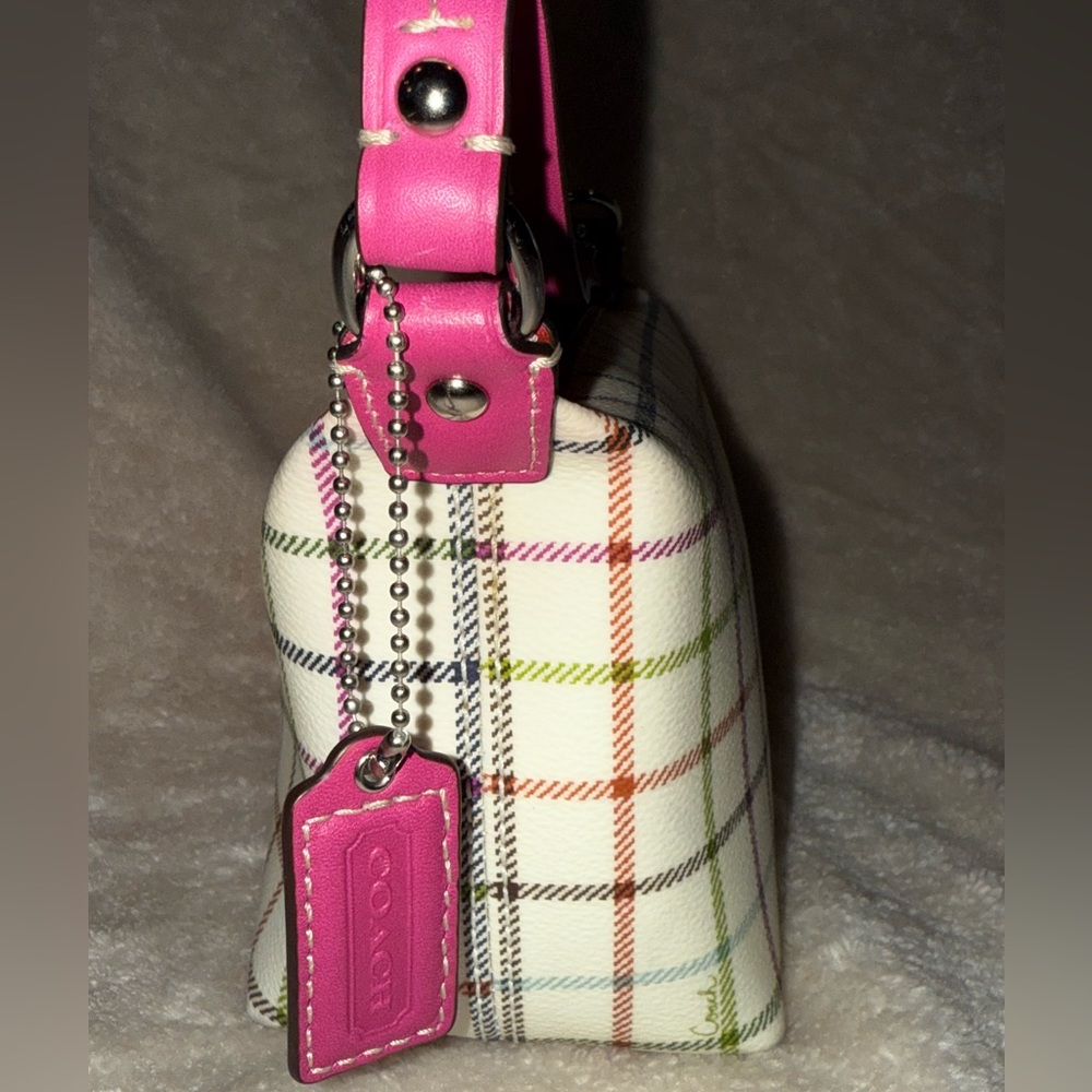 Y2K Coach Heritage Tattersall Multicolor Plaid Cream Magenta Shoulder Bag Iconic - Picture 6 of 16